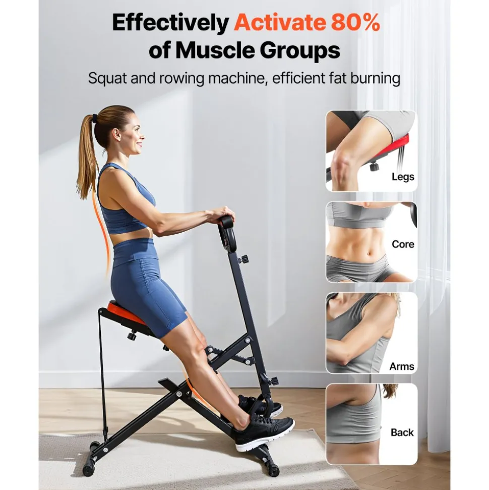 VEVOR Squat Machine, Deep Squat Rowing Machine for Home, Easy Setup & Foldable Exercise Equipment, Glute Trainer Machine with 3 High-Strength Resistance Bands, Glutes & Leg Home Workout Machine, Black