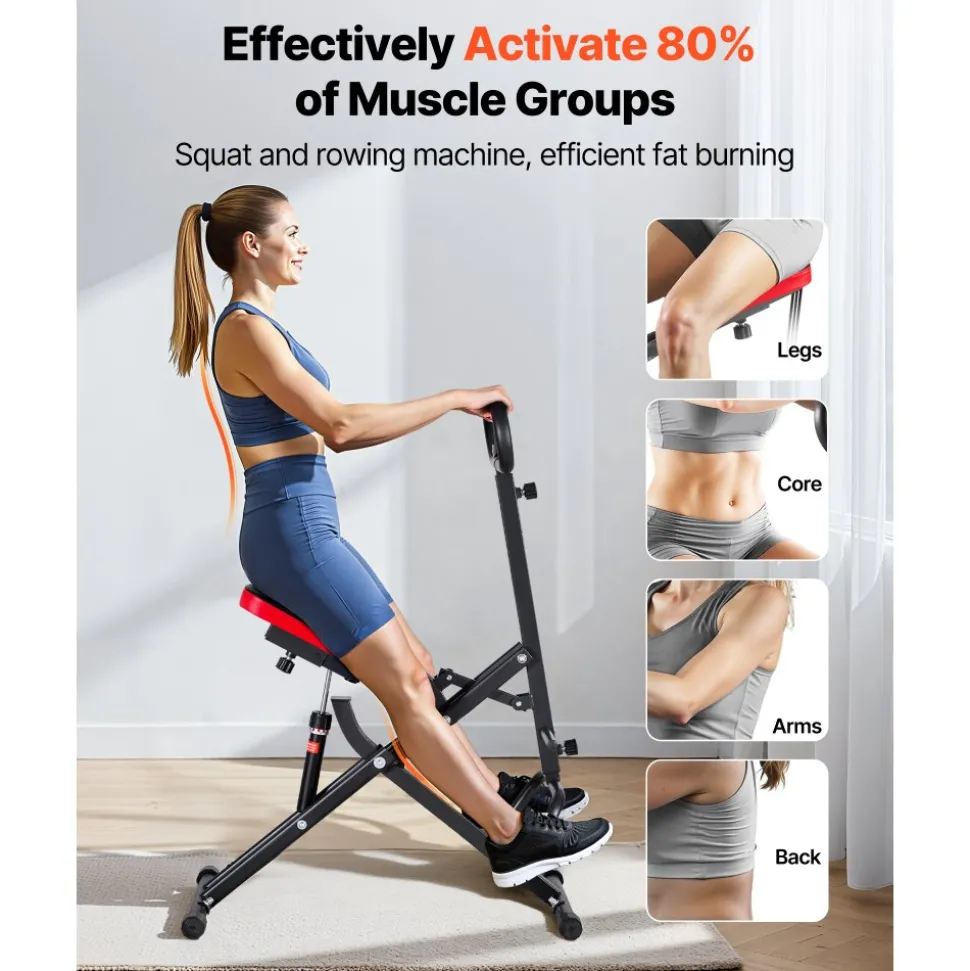 VEVOR Squat Machine, Deep Squat Rowing Machine for Home, Easy Setup & Foldable Exercise Equipment, Glute Trainer Machine with 12-Gear Adjustable Resistance, Glutes & Leg Home Workout Machine, Black