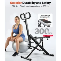 VEVOR Squat Machine, Deep Squat Rowing Machine for Home, Easy Setup & Foldable Exercise Equipment, Glute Trainer Machine with 12-Gear Adjustable Resistance, Glutes & Leg Home Workout Machine, Black