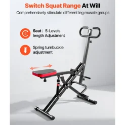 VEVOR Squat Machine, Deep Squat Rowing Machine for Home, Easy Setup & Foldable Exercise Equipment, Glute Trainer Machine with 12-Gear Adjustable Resistance, Glutes & Leg Home Workout Machine, Black
