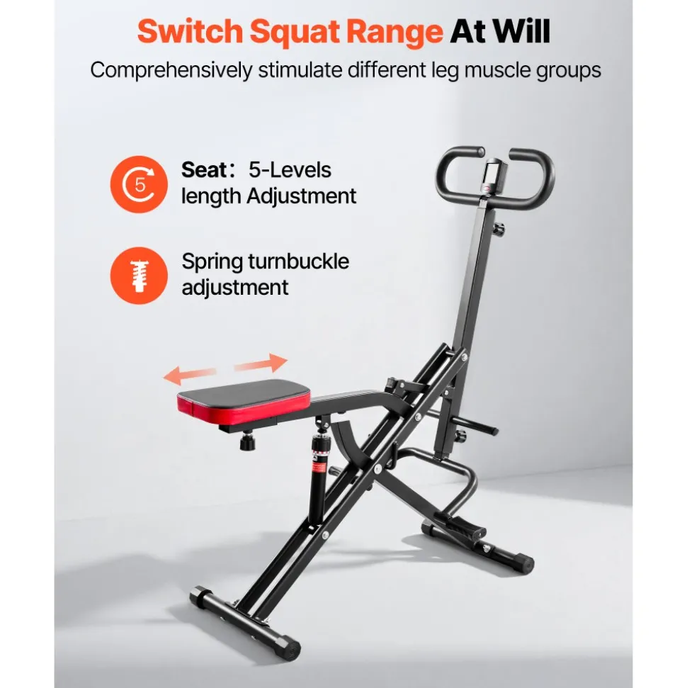 VEVOR Squat Machine, Deep Squat Rowing Machine for Home, Easy Setup & Foldable Exercise Equipment, Glute Trainer Machine with 12-Gear Adjustable Resistance, Glutes & Leg Home Workout Machine, Black