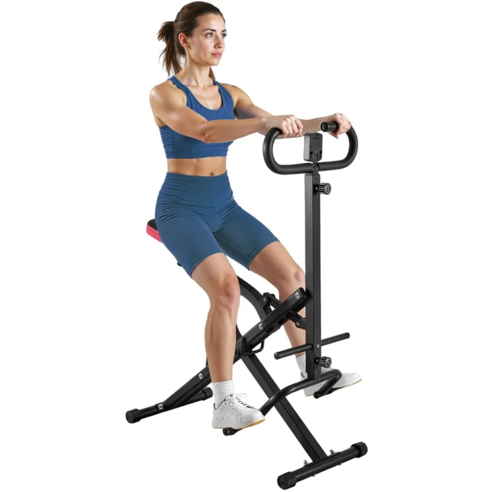 VEVOR Squat Machine, Deep Squat Rowing Machine for Home, Easy Setup & Foldable Exercise Equipment, Glute Trainer Machine with 12-Gear Adjustable Resistance, Glutes & Leg Home Workout Machine, Black