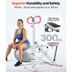 VEVOR Squat Machine, Deep Squat Rowing Machine for Home, Easy Setup & Foldable Exercise Equipment, Glute Trainer Machine with 3 High-Strength Resistance Bands, Glutes & Leg Home Workout Machine, White