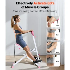 VEVOR Squat Machine, Deep Squat Rowing Machine for Home, Easy Setup & Foldable Exercise Equipment, Glute Trainer Machine with 3 High-Strength Resistance Bands, Glutes & Leg Home Workout Machine, White