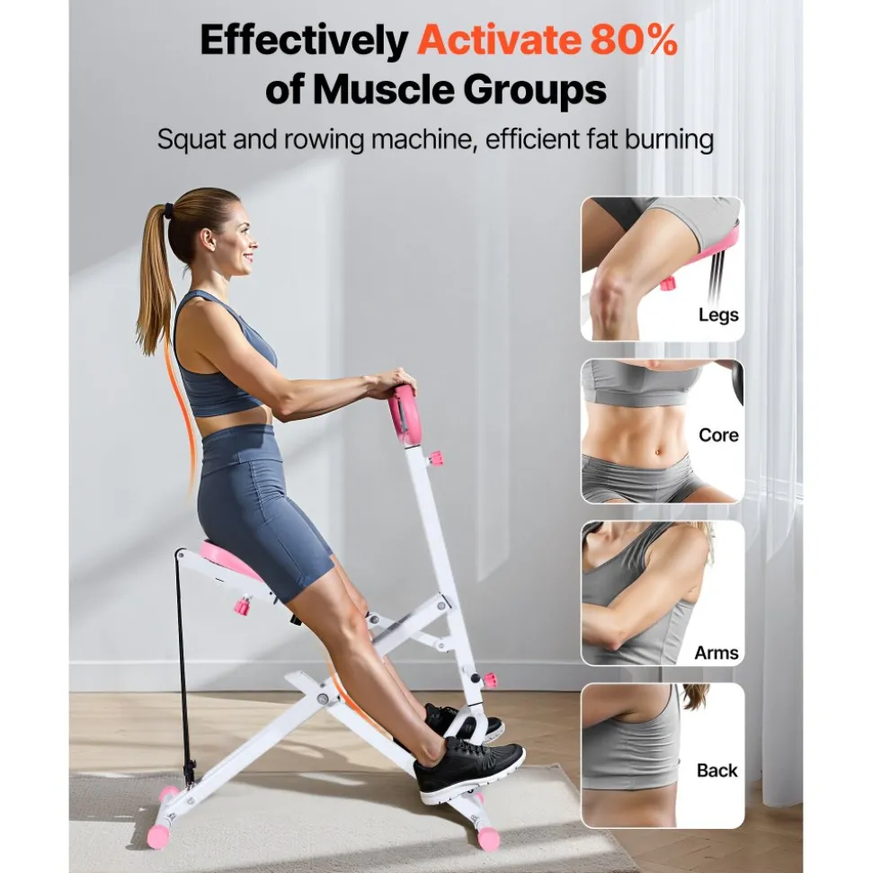 VEVOR Squat Machine, Deep Squat Rowing Machine for Home, Easy Setup & Foldable Exercise Equipment, Glute Trainer Machine with 3 High-Strength Resistance Bands, Glutes & Leg Home Workout Machine, White