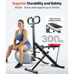 VEVOR Squat Machine, Deep Squat Rowing Machine for Home, Easy Setup & Foldable Exercise Equipment, Glute Trainer Machine with 2 High-Strength Resistance Bands, Glutes & Leg Home Workout Machine, Black