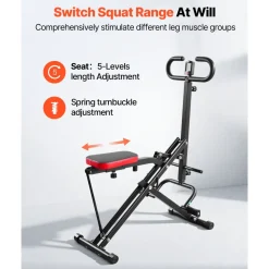 VEVOR Squat Machine, Deep Squat Rowing Machine for Home, Easy Setup & Foldable Exercise Equipment, Glute Trainer Machine with 2 High-Strength Resistance Bands, Glutes & Leg Home Workout Machine, Black