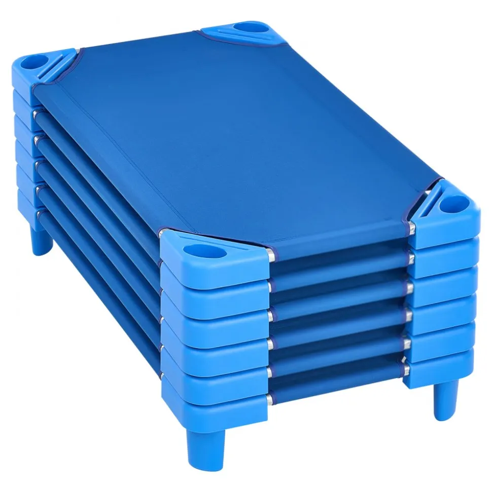 VEVOR Stackable Kiddie Cot, Pack of 6, Portable Toddler Nap Cots, Standard Size 40" L x 23" W Daycare Cots for Kids, Preschool Classroom Daycare Beds for Sleeping, Resting, Naptime, Blue