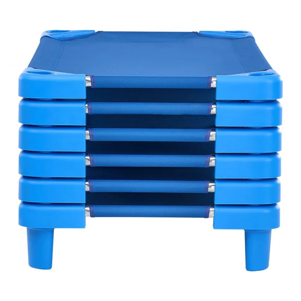 VEVOR Stackable Kiddie Cot, Pack of 6, Portable Toddler Nap Cots, Standard Size 40" L x 23" W Daycare Cots for Kids, Preschool Classroom Daycare Beds for Sleeping, Resting, Naptime, Blue