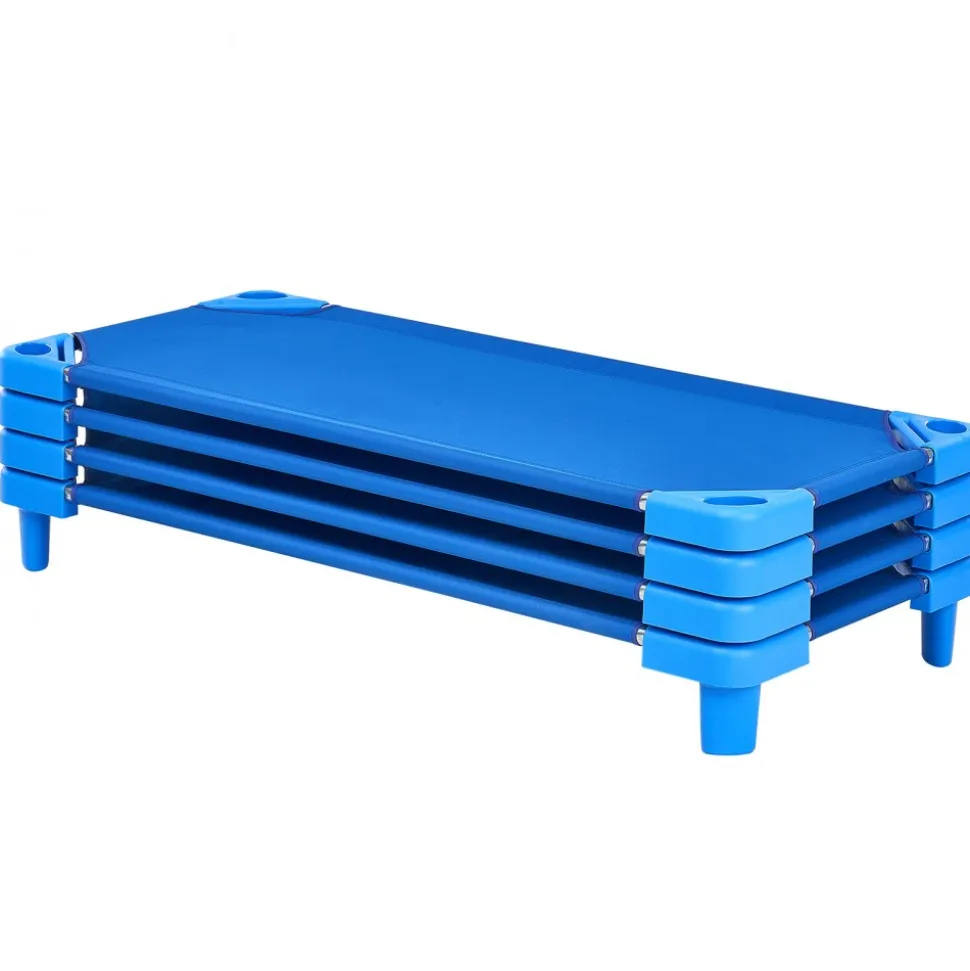VEVOR Stackable Kiddie Cot, Pack of 6, Portable Toddler Nap Cots, Standard Size 52" L x 23" W Daycare Cots for Kids, Preschool Classroom Daycare Beds for Sleeping, Resting, Naptime, Blue