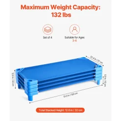 VEVOR Stackable Kiddie Cot, Pack of 6, Portable Toddler Nap Cots, Standard Size 52