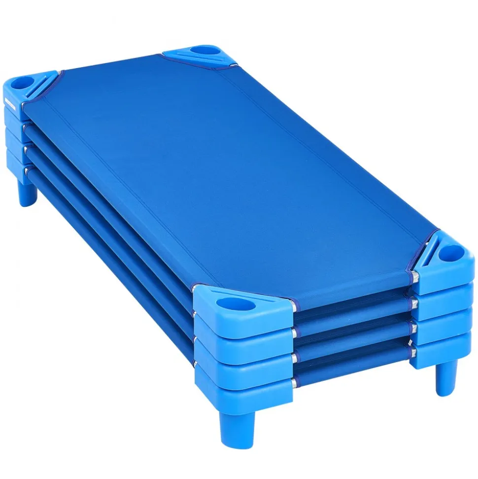VEVOR Stackable Kiddie Cot, Pack of 6, Portable Toddler Nap Cots, Standard Size 52" L x 23" W Daycare Cots for Kids, Preschool Classroom Daycare Beds for Sleeping, Resting, Naptime, Blue