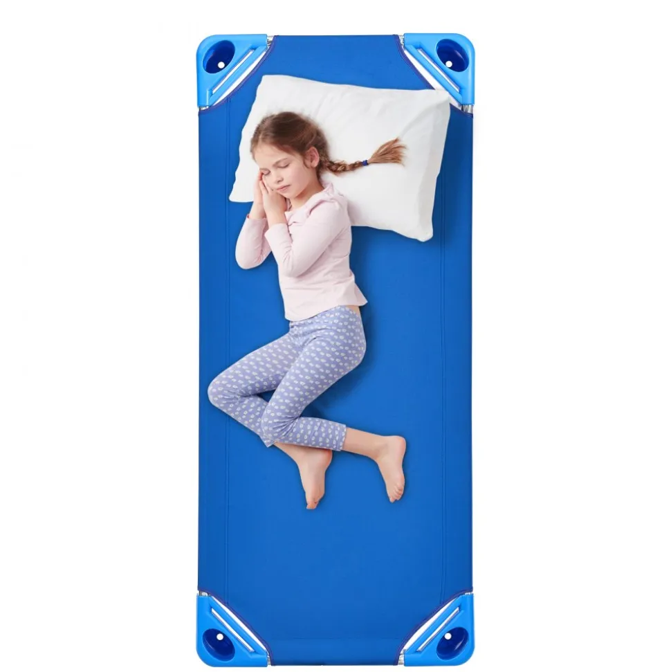 VEVOR Stackable Kiddie Cot, Pack of 6, Portable Toddler Nap Cots, Standard Size 52" L x 23" W Daycare Cots for Kids, Preschool Classroom Daycare Beds for Sleeping, Resting, Naptime, Blue