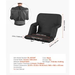 VEVOR Stadium Seat, 6 Adjustable Angle Wide Bleacher Chair, 2.9'' Cushion Padded Stadium Seat with Armrest and Back Support, Stadiums Chair with Hook Cupholder for Picnics, Beach Sports, and Gaming