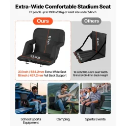 VEVOR Stadium Seat, 6 Adjustable Angle Wide Bleacher Chair, 2.9'' Cushion Padded Stadium Seat with Armrest and Back Support, Stadiums Chair with Hook Cupholder for Picnics, Beach Sports, and Gaming
