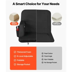 VEVOR Stadium Seat, 6 Adjustable Angle Bleacher Chair, 2.75'' Cushion Stadium Seat with Back Support and Armrest, Wide Bleacher Chair with Hook Pocket Cupholder for Picnics, Beach Sports, and Gaming