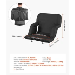 VEVOR Stadium Seat, 6 Adjustable Angle Bleacher Chair, 2.9'' Cushion Stadium Seat with Back Support and Armrest, Wide Bleacher Chair with Hook Pocket Cupholder for Picnics, Beach Sports, and Gaming