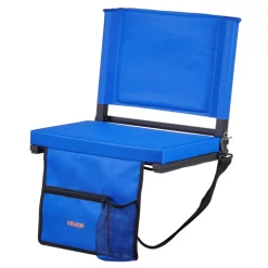 VEVOR Stadium Seat, Folding Bleacher Chair with Back Support and Thick Cushion, Padded Stadium Seat for Bleacher Includes Shoulder Strap, Hooks, Cup Holder, and Side Pocket, Blue Bleachers Chair