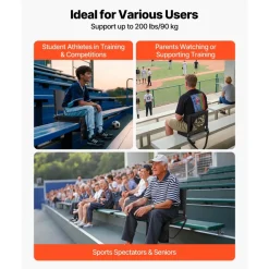 VEVOR Stadium Seat, Folding Bleacher Chair with Back Support and Thick Cushion, Padded Stadium Seat for Bleacher Includes Shoulder Strap, Hooks, Cup Holder, and Side Pocket, Black Bleachers Chair
