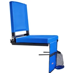VEVOR Stadium Seat, Folding Bleacher Seat with Back Support & Thick Cushion, Padded Stadium Seats for Bleacher Includes Shoulder Strap, Hooks, Cup Holder, and Side Pocket, Blue Bleachers Chair
