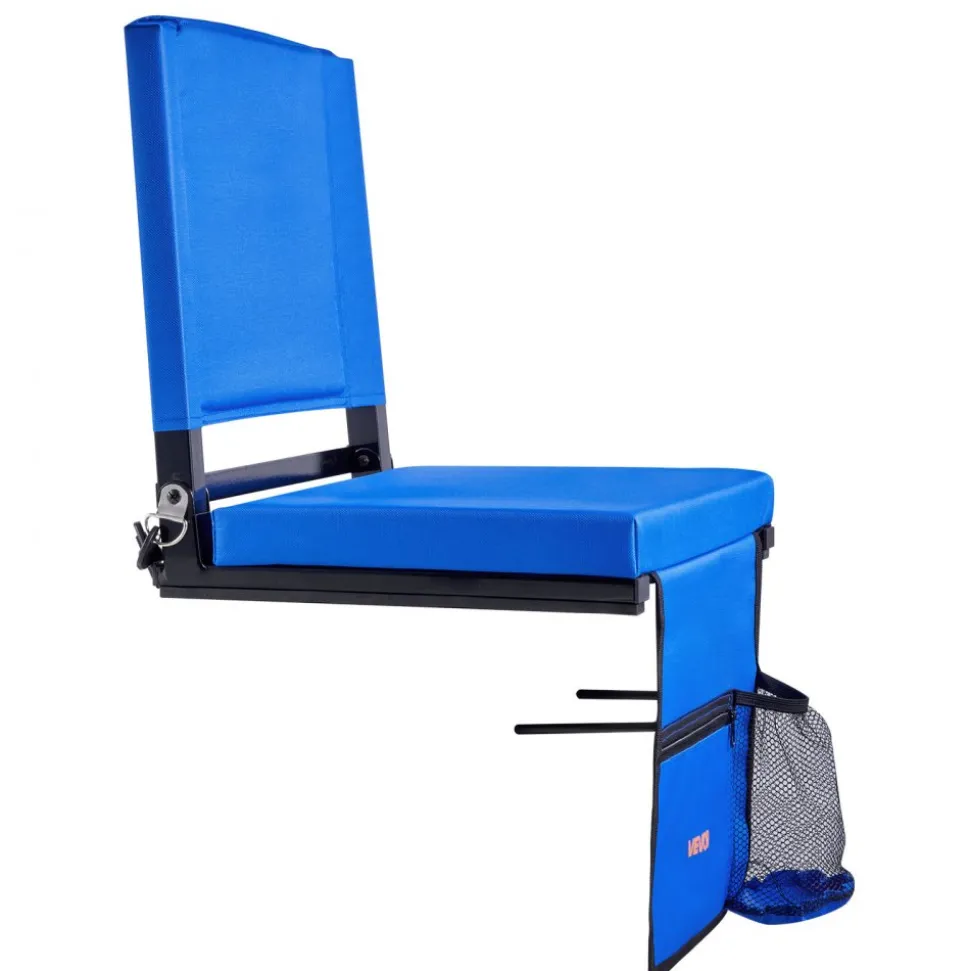 VEVOR Stadium Seat, Folding Bleacher Seat with Back Support & Thick Cushion, Padded Stadium Seats for Bleacher Includes Shoulder Strap, Hooks, Cup Holder, and Side Pocket, Blue Bleachers Chair