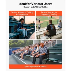 VEVOR Stadium Seat, Folding Bleacher Chair with Back Support and Thick Cushion, Padded Stadium Seat for Bleacher Includes Shoulder Strap, Hooks, Cup Holder, Lycra Material, Side Pocket, PP Material