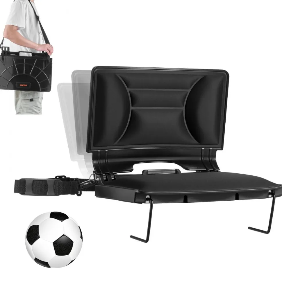 VEVOR Stadium Seat, Folding Bleacher Chair with Back Support and Thick Cushion, Padded Stadium Seat for Bleacher Includes Shoulder Strap, Hooks, Cup Holder, Lycra Material, Side Pocket, PP Material