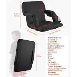 VEVOR Stadium Seat, 25 inch Heated Stadium Chair, Bleacher Seat Heated with 4 Pockets for Bleachers, 3 Level Heating & 6 Modes Vibration Portable Heating Stadiums Chair for Camping, Sports Events