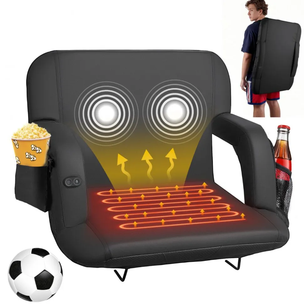 VEVOR Stadium Seat, 25 inch Heated Stadium Chair, Bleacher Seat Heated with 4 Pockets for Bleachers, 3 Level Heating & 6 Modes Vibration Portable Heating Stadiums Chair for Camping, Sports Events