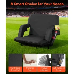 VEVOR Stadium Seat, 25 inch Heated Stadium Chair, Bleacher Seat Heated with 4 Pockets for Bleachers, 3 Level Heating & 6 Modes Vibration Portable Heating Stadiums Chair for Camping, Sports Events