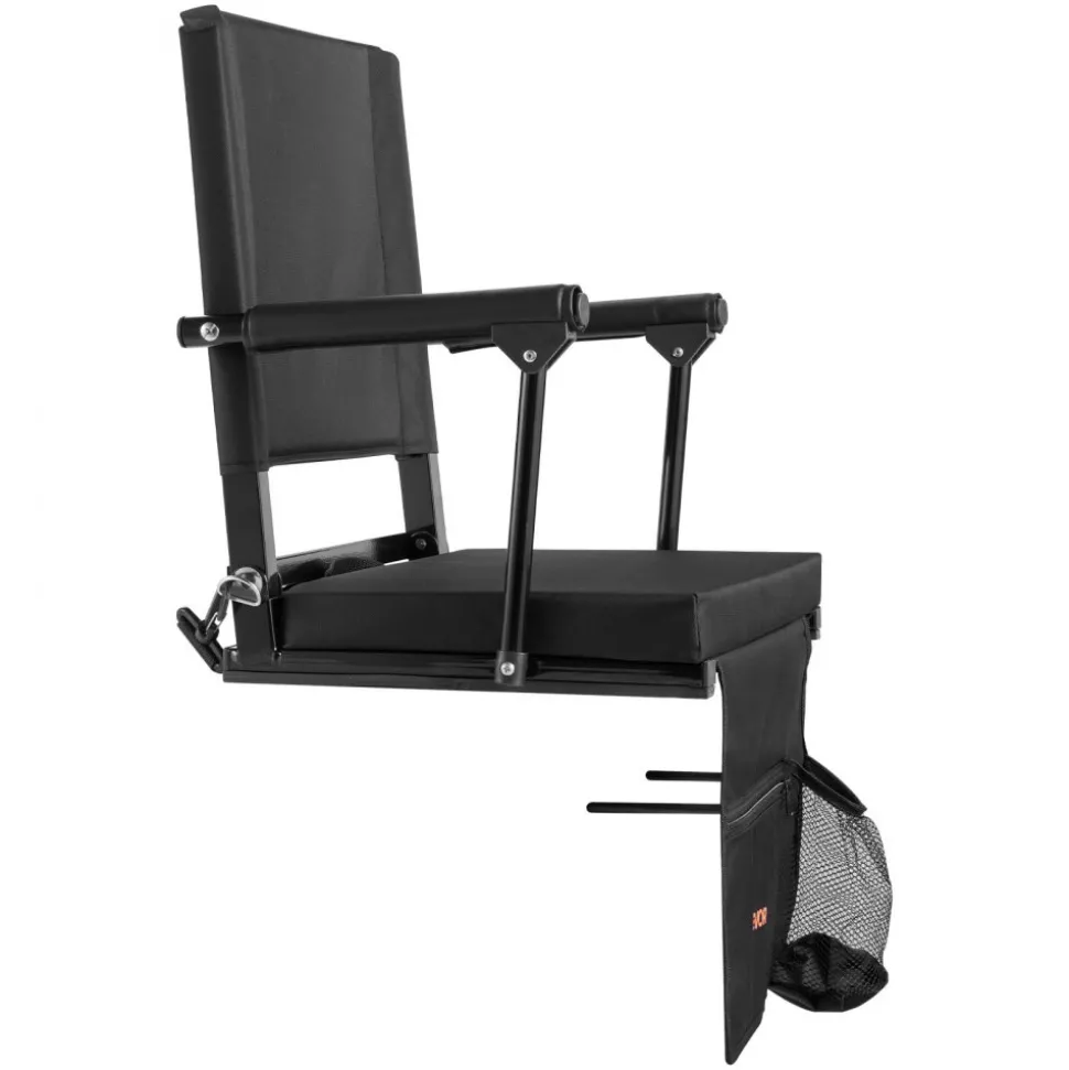 VEVOR Stadium Seat, Portable Bleacher Seat with Armrest, Back Support and Thick Cushion, Bench Chair for Bleacher Includes Shoulder Strap, Hooks, Cup Holder, Black Football Bleachers Seats, 2PCS