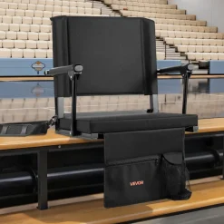 VEVOR Stadium Seat, Portable Bleacher Seat with Armrest, Back Support and Thick Cushion, Bench Chair for Bleacher Includes Shoulder Strap, Hooks, Cup Holder, Black Football Bleachers Seats, 2PCS