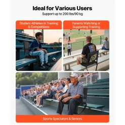 VEVOR Stadium Seat, Portable Bleacher Seat with Armrest, Back Support and Thick Cushion, Bench Chair for Bleacher Includes Shoulder Strap, Hooks, Cup Holder, Black Football Bleachers Seats, 2PCS