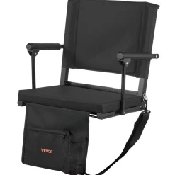 VEVOR Stadium Seat, Portable Bleacher Seat with Armrest, Back Support and Thick Cushion, Bench Chair for Bleacher Includes Shoulder Strap, Hooks, Cup Holder, Black Football Bleachers Seats, 1PCS