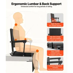 VEVOR Stadium Seat, Portable Bleacher Seat with Armrest, Back Support and Thick Cushion, Bench Chair for Bleacher Includes Shoulder Strap, Hooks, Cup Holder, Black Football Bleachers Seats, 1PCS