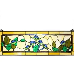 VEVOR Stained Glass Window Panel, 17 x 29 in, Tiffany Style Hanging Transom Window Panel with Chain, Large Vertical Rectangle Stain Glass, Vintage Traditional Art Handcrafts for Kitchen Home Decor