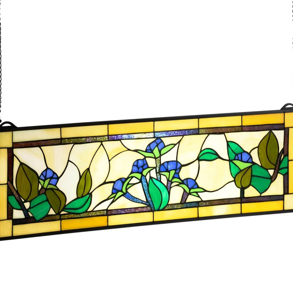 VEVOR Stained Glass Window Panel, 35.2" x 13.1" Tiffany Style Hanging Transom Window Panel with Chain, Large Horizontal Rectangle Stain Glass, Vintage Traditional Art Handcrafts for Kitchen Home Decor