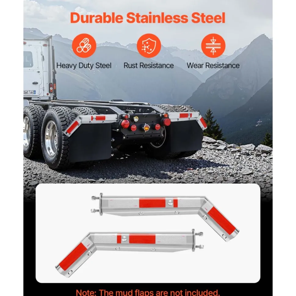VEVOR Stainless Steel Angled Spring Loaded Mud Flap Hangers, 2-1/2" Bolt Spacing Mudflap Hangers for Semi Trucks, 1 Pair Heavy Duty Semi Truck Mud Flap Hanger Set with Reflective Strips, Silver