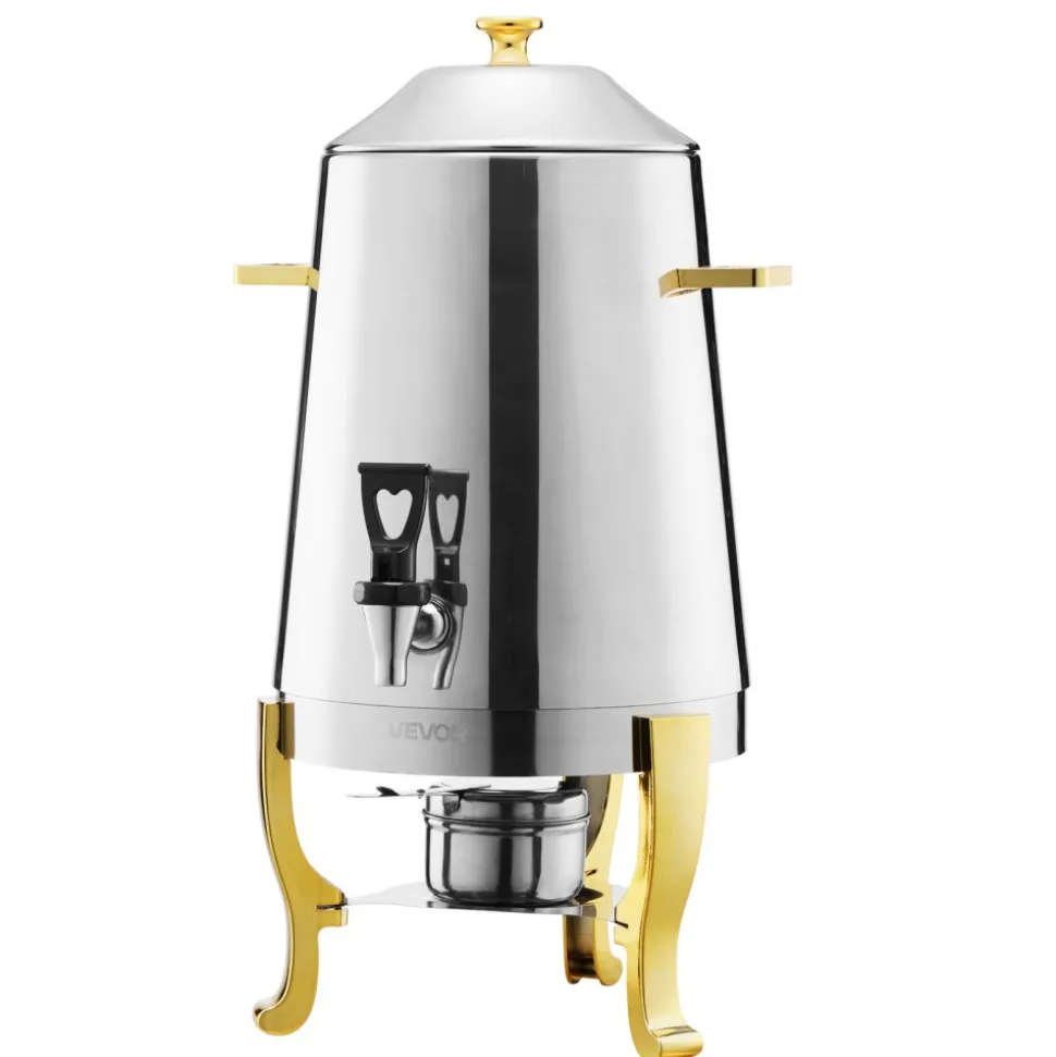 VEVOR Stainless Steel Beverage Dispenser, 3.4 Gallon Drink Dispenser with Alcohol Burner, Hot & Cold Drink Dispensers with Spigot for Coffee Tea Hot Water, Ideal for Restaurants, Hotels, Parties