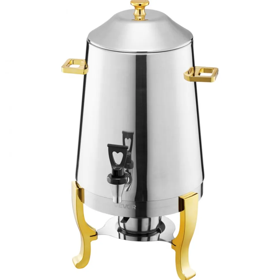VEVOR Stainless Steel Beverage Dispenser, 3.4 Gallon Drink Dispenser with Alcohol Burner, Hot & Cold Drink Dispensers with Spigot for Coffee Tea Hot Water, Ideal for Restaurants, Hotels, Parties