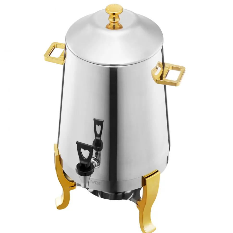 VEVOR Stainless Steel Beverage Dispenser, 3.4 Gallon Drink Dispenser with Alcohol Burner, Hot & Cold Drink Dispensers with Spigot for Coffee Tea Hot Water, Ideal for Restaurants, Hotels, Parties