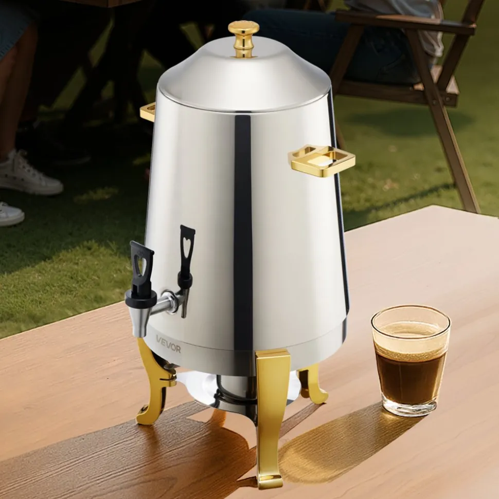 VEVOR Stainless Steel Beverage Dispenser, 3.4 Gallon Drink Dispenser with Alcohol Burner, Hot & Cold Drink Dispensers with Spigot for Coffee Tea Hot Water, Ideal for Restaurants, Hotels, Parties