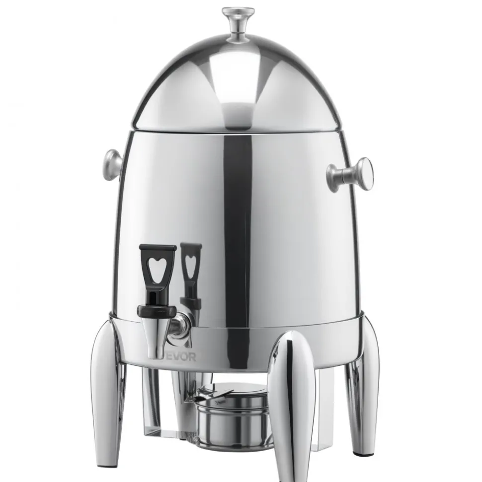 VEVOR Stainless Steel Beverage Dispenser, 2.7 Gallon Drink Dispenser with Alcohol Burner, Hot & Cold Drink Dispensers for Coffee Tea Hot Water, with Spigot Ice Tube, for Restaurants, Hotels, Parties