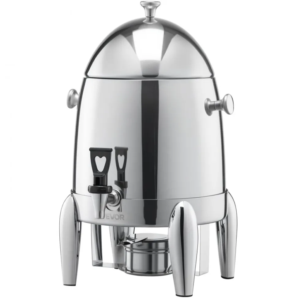 VEVOR Stainless Steel Beverage Dispenser, 2.7 Gallon Drink Dispenser with Alcohol Burner, Hot & Cold Drink Dispensers for Coffee Tea Hot Water, with Spigot Ice Tube, for Restaurants, Hotels, Parties