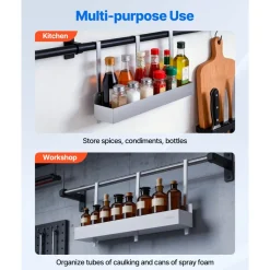 VEVOR Stainless Steel Bottle Holder, 24 Inch Bar Speed Rail, Liquor Bottle Holder Rack with Bolt-On Mounting & Hook-On Mounting, Wall Mounted Syrup Rack for Kitchen, Bar, Restaurant, Pub, Silver