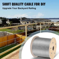 VEVOR 316 Stainless Steel Cable 1/8" 1x19 Steel Cable Wire Rope 150M/500FT Cable Railing Transport Wire Rope Cable for Railing Decking DIY Balustrade(150M)