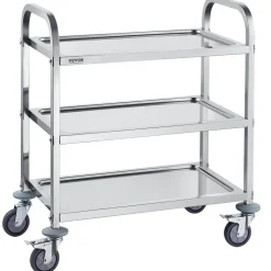 VEVOR Stainless Steel Cart, 3 Layers Lab Utility Cart 400 lbs Weight Capacity, Medical Cart with Lockable Universal Wheels, for Lab, Clinic, Kitchen, Salon