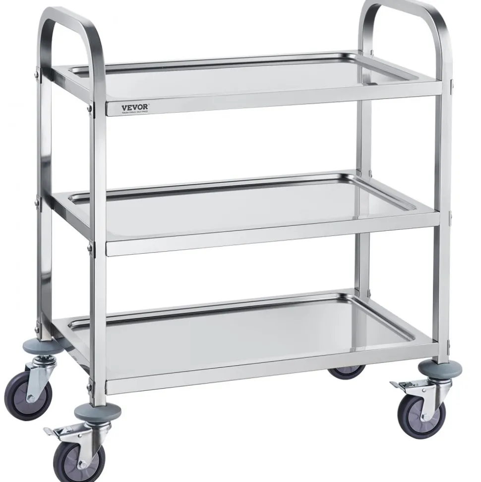 VEVOR Stainless Steel Cart, 3 Layers Lab Utility Cart 400 lbs Weight Capacity, Medical Cart with Lockable Universal Wheels, for Lab, Clinic, Kitchen, Salon