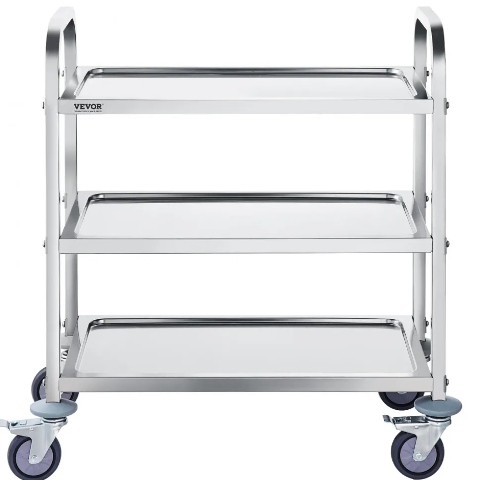 VEVOR Stainless Steel Cart, 3 Layers Lab Utility Cart 400 lbs Weight Capacity, Medical Cart with Lockable Universal Wheels, for Lab, Clinic, Kitchen, Salon