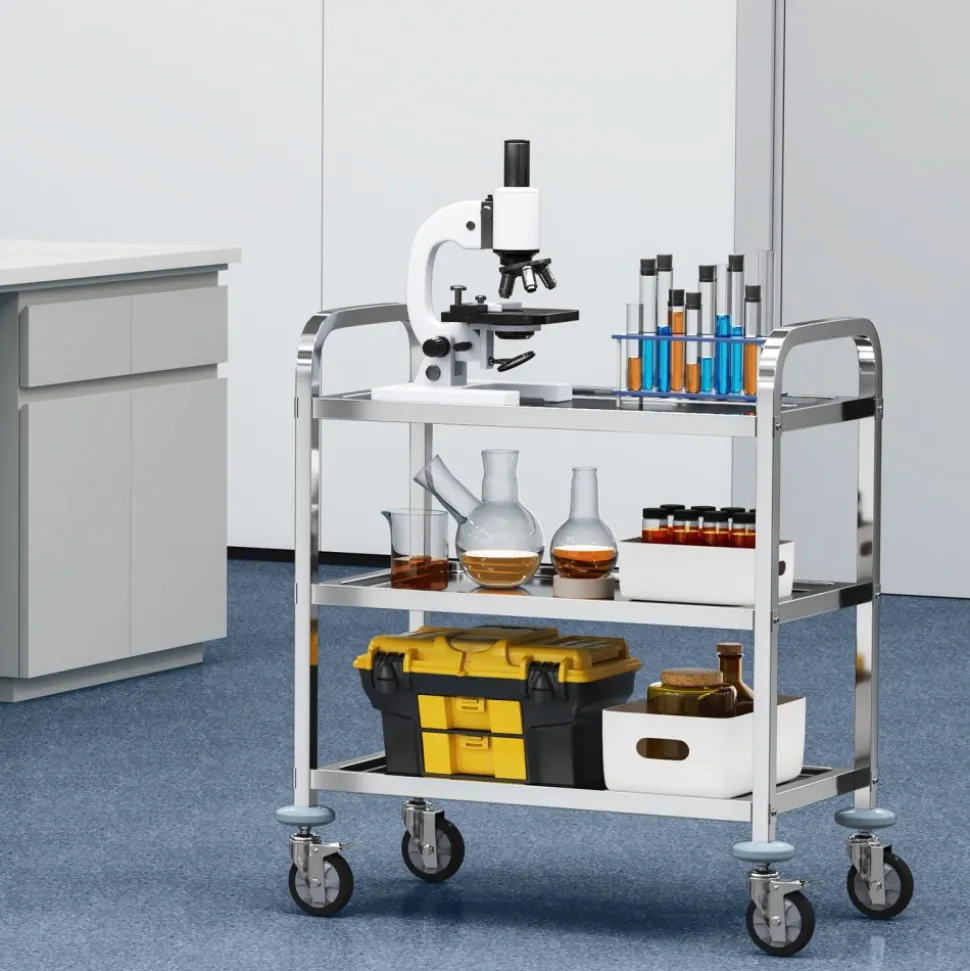 VEVOR Stainless Steel Cart, 3 Layers Lab Utility Cart 400 lbs Weight Capacity, Medical Cart with Lockable Universal Wheels, for Lab, Clinic, Kitchen, Salon